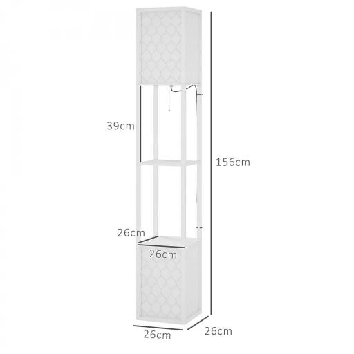 Lámpara de Pie Moderna con Estantes Pantallas de Malla e Interruptor de Cadena para Salón Dormitorio 26x26x156 cm Blanco [1]