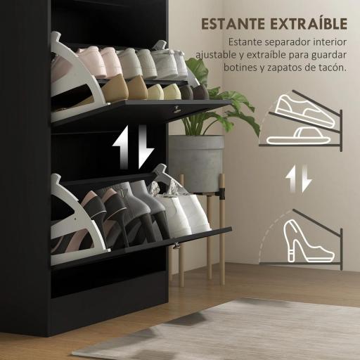 Mueble Zapatero Moderno con 3 Cajones Abatibles y Estantes Ajustables para 18 Pares de Zapatos 60x23,5x115 cm Negro [2]