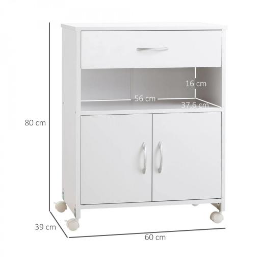 Armario para Impresora con Ruedas Cajón 2 Puertas y Estante para Salón Oficina Estudio 60x39x80 cm Blanco [1]