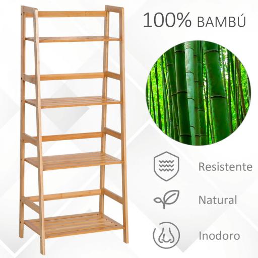 Estantería de Bambú 4 Niveles Estantería Escalera de Baño Librería Organizador Zapatero 48x31,5x120 cm [2]