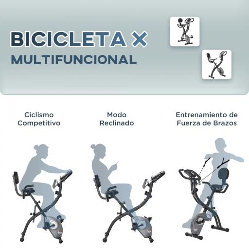 Bicicleta Estática Plegable Resistencia Magnética Ajustable de 8 Niveles con Sensor de Pulso Pantalla LCD Sillín Regulable Respaldo Bandas para Entrenamiento en Casa 107x53x107 cm Negro [4]