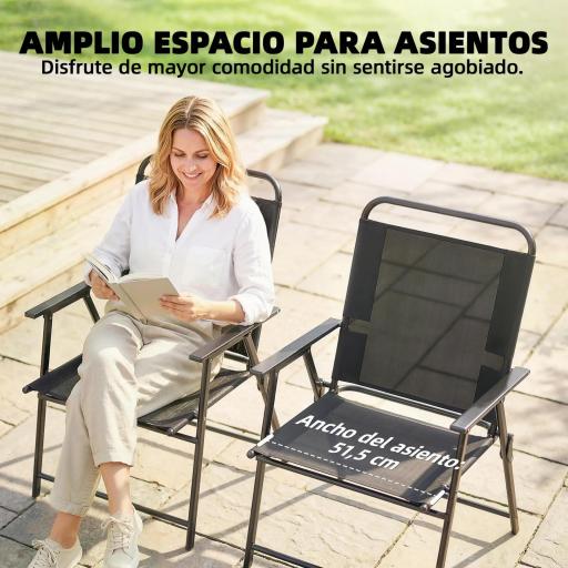 Pack de 4 Sillas de Camping Plegables con Respaldo Alto Asiento Ancho y Reposabrazos Tela Textilene Transpirable Negro [5]