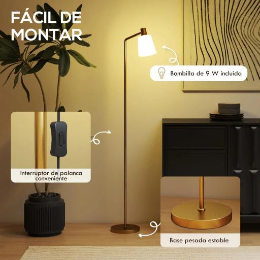 Lámpara de Pie LED Regulable con 3 Temperaturas de Color 3000K-6500K Pantalla Giratoria Bombilla E27 Blanco y Dorado [4]