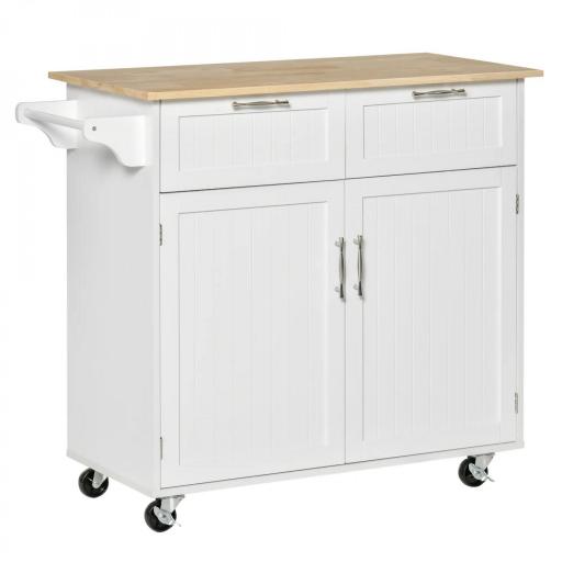 Mueble Auxiliar de Cocina con Ruedas 2 Cajones 2 Puertas Estante Ajustable y Toallero 104x46x91 cm Blanco [6]