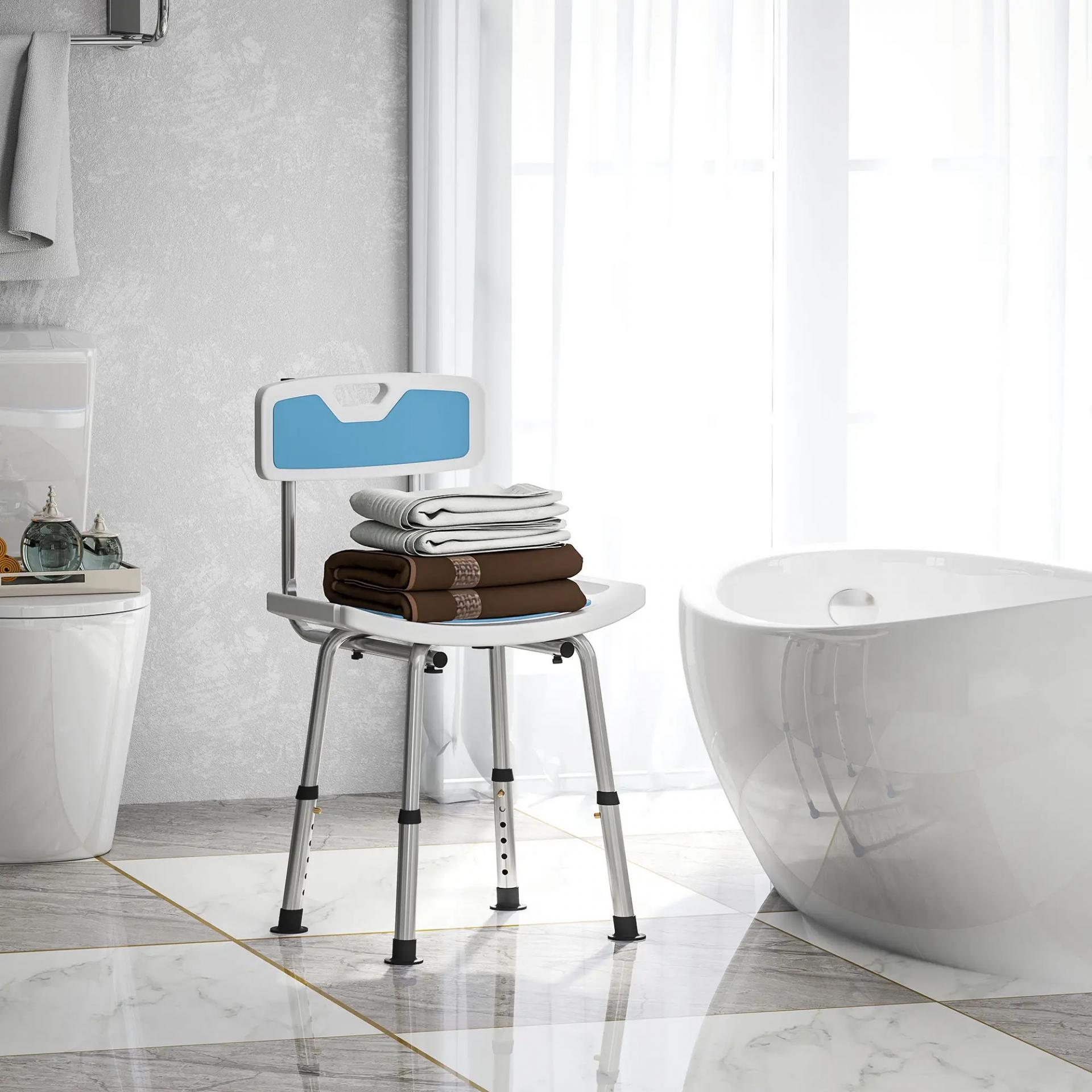 Silla Ducha Personas Mayores con Respaldo Altura Ajustable en 6 Posiciones Carga 136 kg para Ancianos y Discapacitados