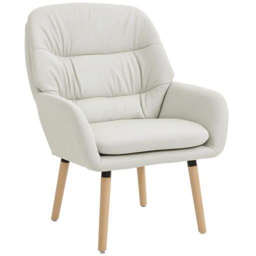 Sillón de Salón Moderno Acolchado de Doble Capa Tapizado en Cuero Sintético Patas de Madera 68x74x89 cm Crema [8]