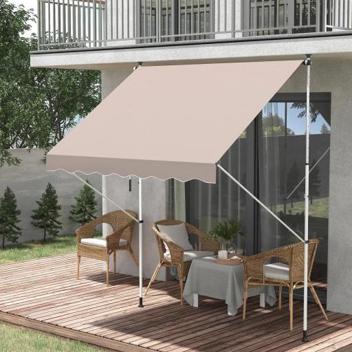 Toldo Manual Retráctil 200x150x170-280 cm para Balcón y Terraza con Altura Ajustable con Manivela Beige