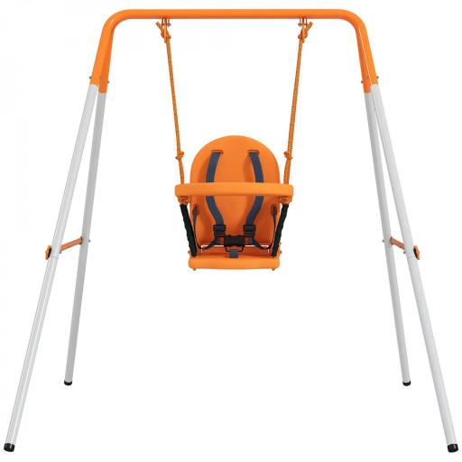 Columpio para Bebés Columpio Jardín Exterior de Acero con Respaldo Cinturón de Seguridad Carga 25 kg Naranja [9]