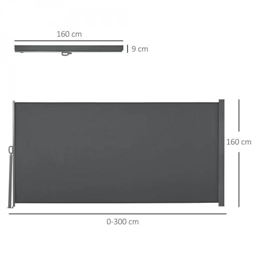 Toldo Lateral Retráctil 300x160 cm Pantalla Enrollable Mampara de Privacidad y Protección Solar para Balcón Terraza Gris [1]