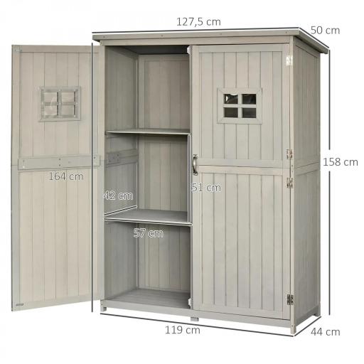 Armario de Madera para Exterior para Herramientas de Jardinería con Doble Puerta y Estantes 127,5x50x164 cm Gris [1]