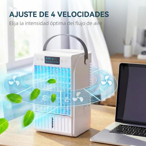 Mini Enfriador de Aire 4 en 1 con 4 Velocidades 2 Modos de Nebulización Luz LED RGB de 7 Colores Blanco [4]