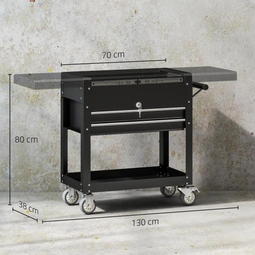 Carro de Herramientas con Ruedas Carro de Taller Móvil con Tapa Deslizante 2 Cajones con Cerradura Bandeja Negro [1]