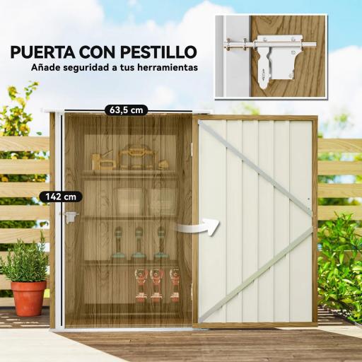 Caseta de Jardín Metálica 0,92 m² 100x103x160 cm con 1 Puerta y Cerradura para Almacenamiento Herramientas Marrón Claro [4]