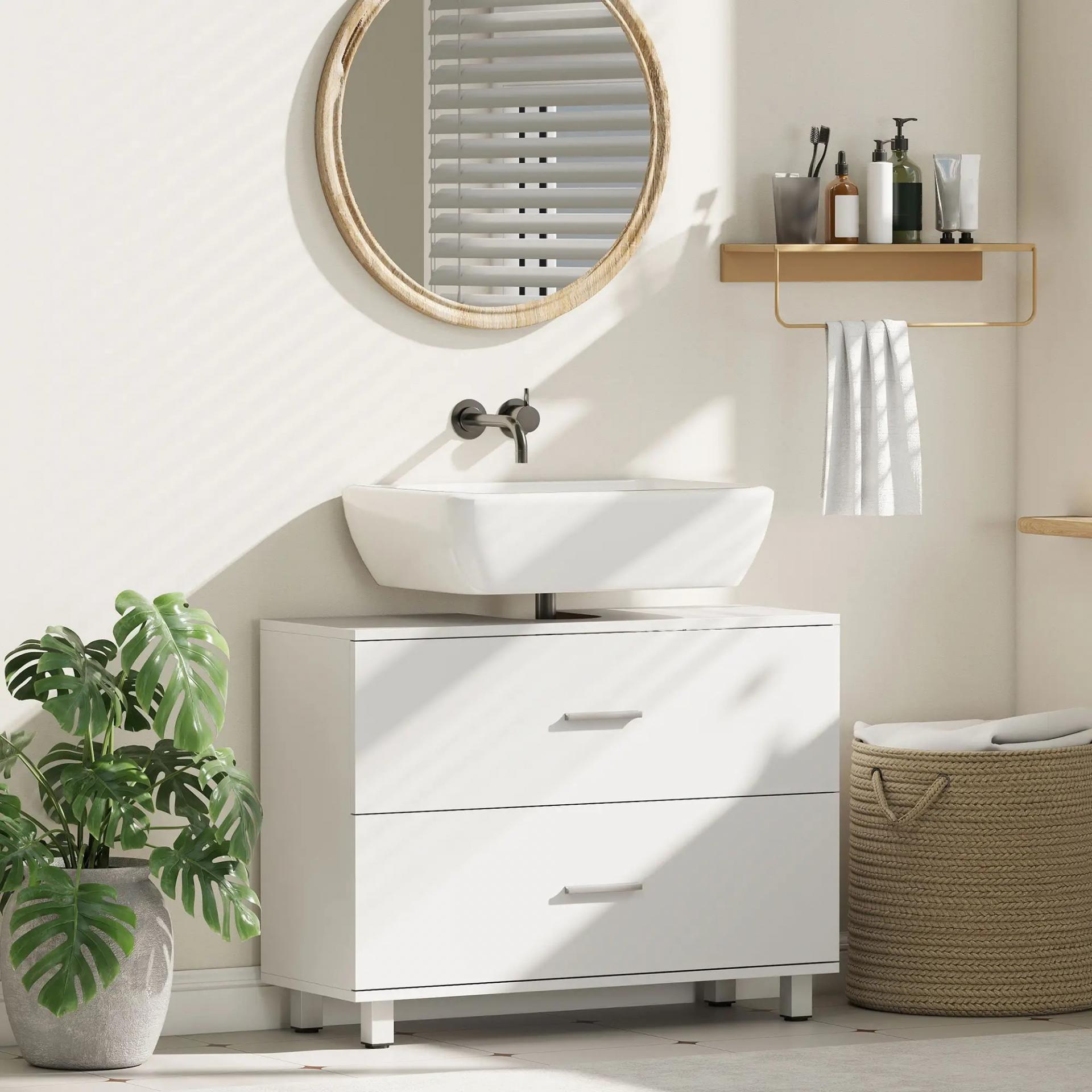 Mueble Bajo Lavabo con 2 Cajones Estilo Moderno para Lavabo sin Pedestal 80x30x60 cm Blanco