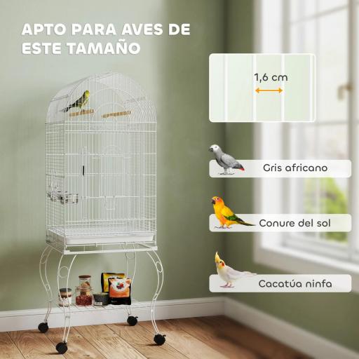 Jaula para Pájaros con Ruedas y Estante 51x51x153 cm con Parte Superior Abatible Comederos y Bandeja Extraíble Blanco [4]