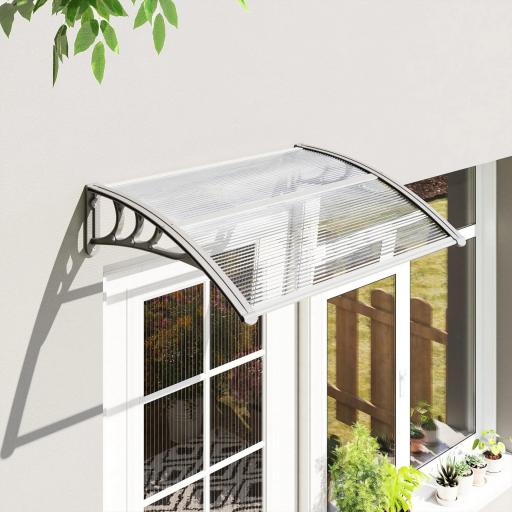 Marquesina para Puertas y Ventanas 100x75 cm con Paneles de Policarbonato Barra de Aluminio Transparente [7]