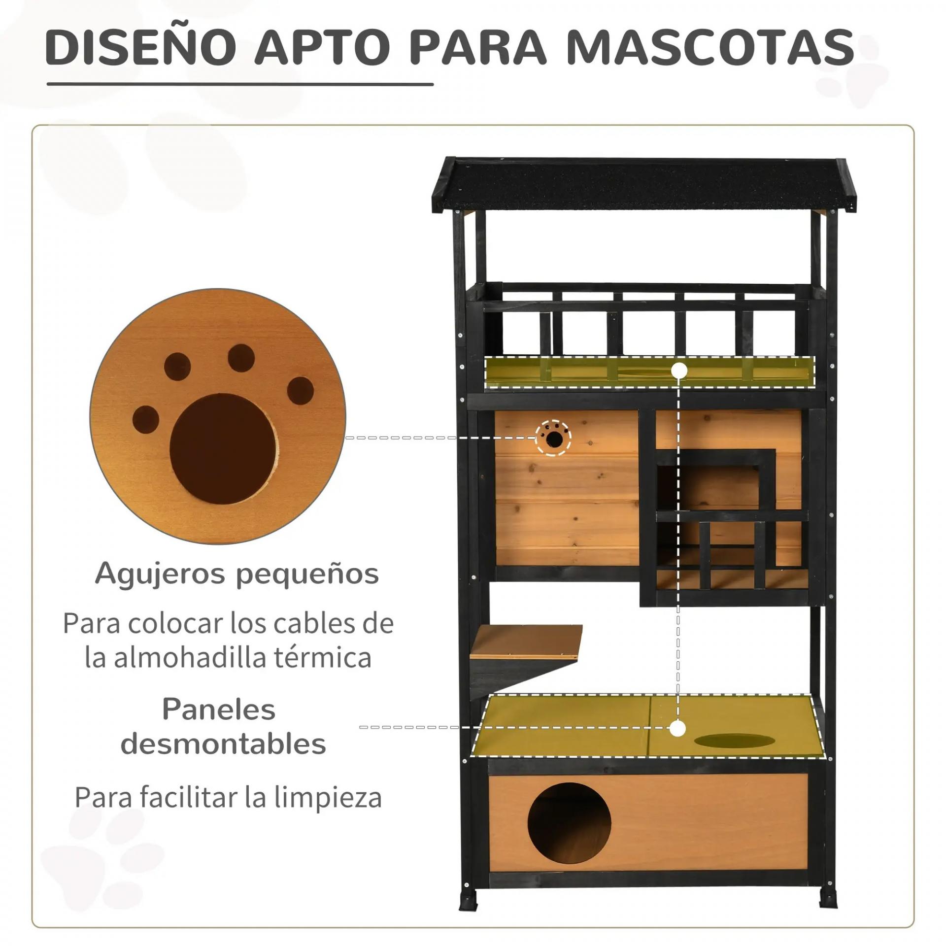 Caseta para Gatos de Madera 75,5x75x137 cm con Techo Asfáltico Plataformas para Interior y Exterior Natural