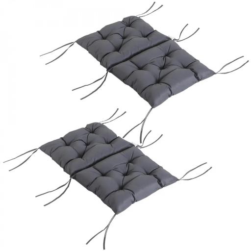 Conjunto de 2 Cojines para Silla 50x98x8 cm con Respaldo 6 Cordones de Fijación para Jardín Terraza Balcón Gris Oscuro [8]