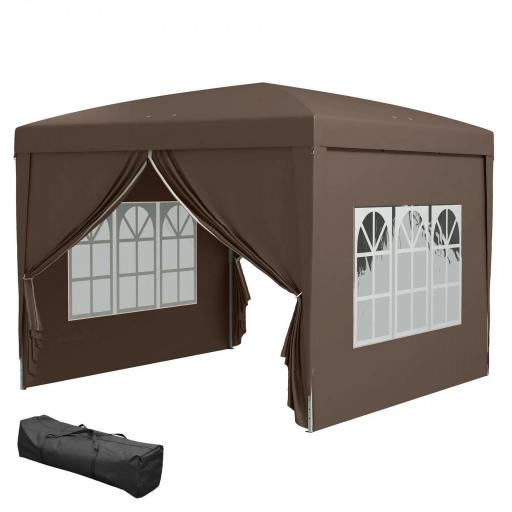 Carpa Plegable Pop-up 3x3 m con 4 Paredes Laterales Anti-UV y Bolsa de Transporte Café [8]