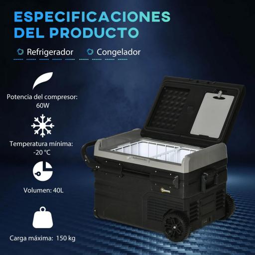 Nevera Compresor Portátil 40L Nevera Portátil Eléctrica para Coche Congelador CC 12V/24V hasta -20℃ con Pantalla LED Táctil Asa Retráctil Ruedas para Camping Viajes 71,1x46x44 cm Negro [3]