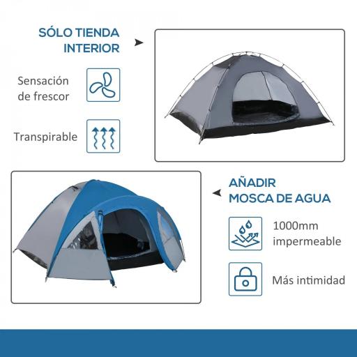 Tienda de Campaña para 3-4 Personas con Ventanas 2 Bolsillos y Bolsa de Transporte 250x300x130 cm Gris y Azul [2]