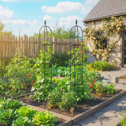Juego de 2 Obeliscos de Jardín de Acero 1,74 m Enrejados para Plantas Trepadoras Rosas para Exterior Patio Negro [6]