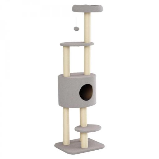 Árbol Rascador para Gatos Altura 148 cm Árbol para Gatos con Postes de Sisal Plataformas Casa y Bola Colgante Gris [9]