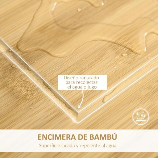 Carrito de Cocina con Ruedas Carro de Almacenamiento Multiuso con Encimera de Bambú Cajón Cesta Metálica y Armario de 2 Puertas de Persiana 58x37x85,5 cm Blanco [9]