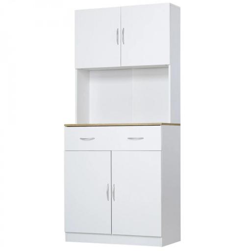 Armario Alacena de Cocina con Cajón 4 Puertas y Estantes Interiores Ajustables Mueble de Almacenaje 80x40x180 cm Blanco [8]