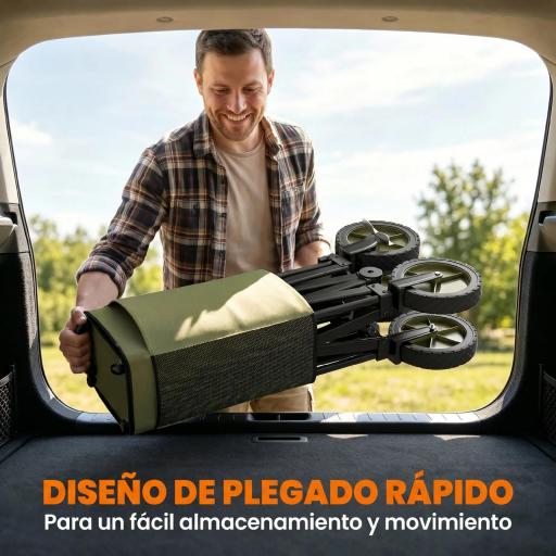 Carro Plegable de Transporte con Mango Telescópico Tablero Plegable y 5 Bolsillos para Playa 108x55x93 cm Verde [5]