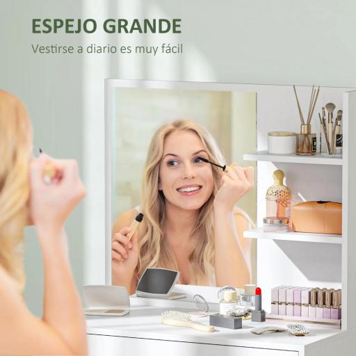 Tocador de Maquillaje con Espejo Mesa de Maquillaje con Cajón y Estantes Abiertos Blanco [2]