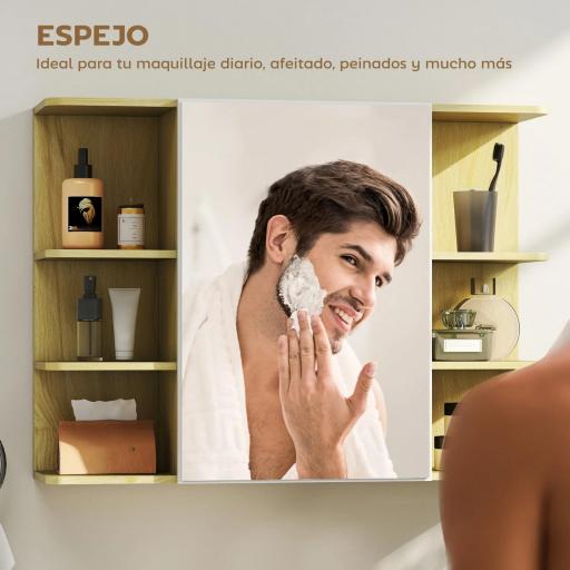 Armario de Baño de Pared con Espejo Puerta Estantes Abiertos 80x20x59 cm Natural [2]