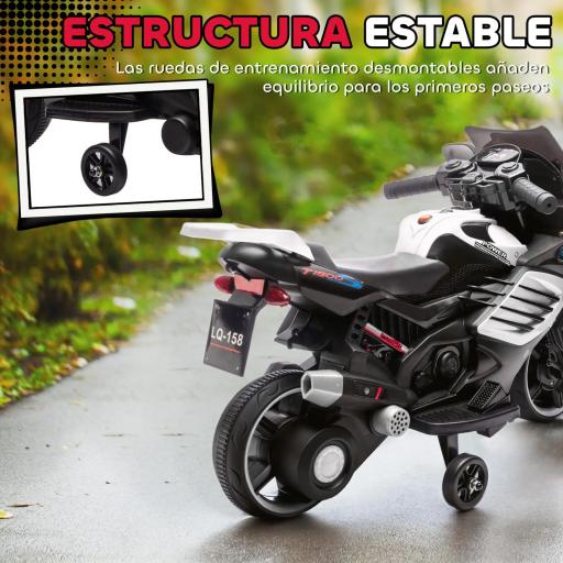 Moto Eléctrica para Niños 6V con Ruedas de Apoyo Música Faro para Niños de 18-36 Mesas Blanco [7]