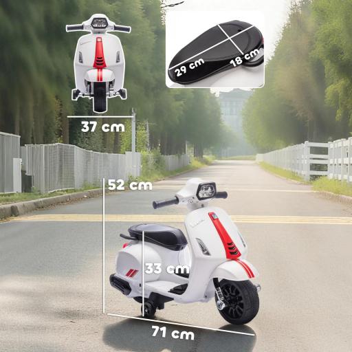 Moto Eléctrica para Niños de 2-6 Años con Batería 6V Faro Bocina y Ruedas Auxiliares Blanco [6]