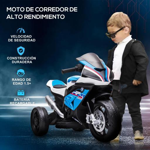 Moto Eléctrica BMW HP4 para +18 Meses con Música USB Velocidad 2,5 km/h Avance y Retroceso 82,5x42x54 cm Azul [3]
