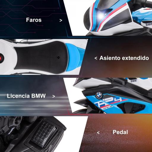 Moto Eléctrica BMW HP4 para +18 Meses con Música USB Velocidad 2,5 km/h Avance y Retroceso 82,5x42x54 cm Azul [5]