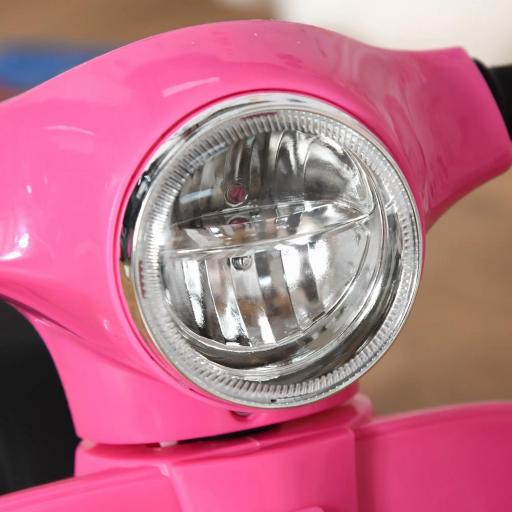 Moto Eléctrica Vespa para Niños de 18-36 Meses Moto de Batería 6V con Faro Bocina y 4 Ruedas 66,5x38x52 cm Rosa [6]
