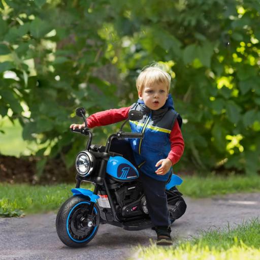 Moto Eléctrica para Niños de 18-36 Meses con Batería 6V Faro y Ruedas Auxiliares Desmontables Azul