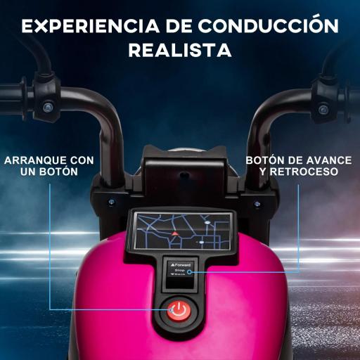 Moto Eléctrica para Niños de 18-36 Meses con Batería 6V Faro y Ruedas Auxiliares Desmontables Rosa [2]