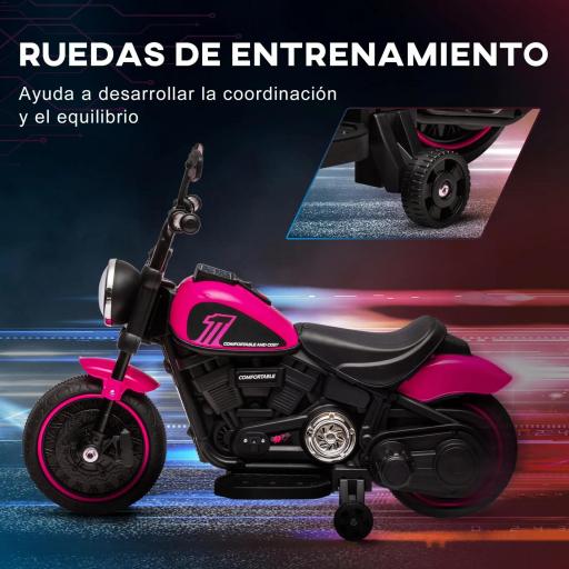 Moto Eléctrica para Niños de 18-36 Meses con Batería 6V Faro y Ruedas Auxiliares Desmontables Rosa [6]