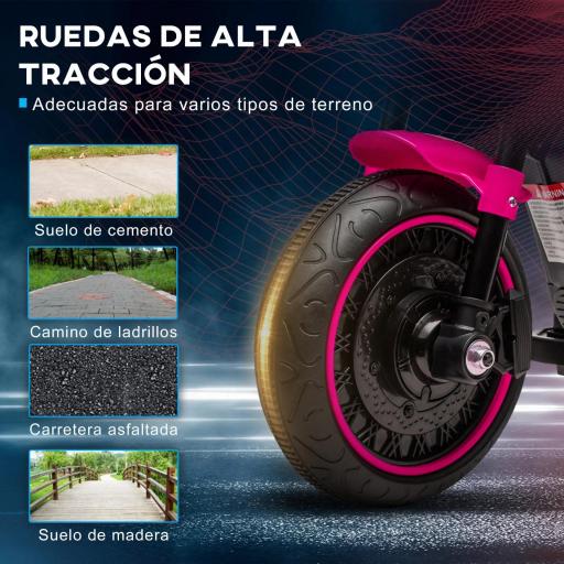 Moto Eléctrica para Niños de 18-36 Meses con Batería 6V Faro y Ruedas Auxiliares Desmontables Rosa [5]
