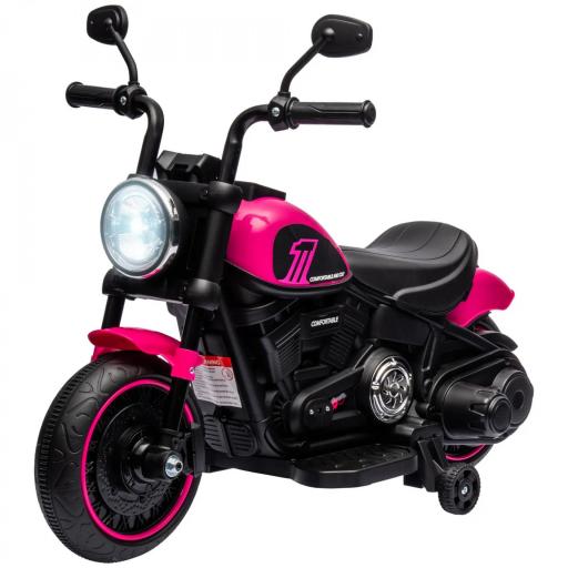Moto Eléctrica para Niños de 18-36 Meses con Batería 6V Faro y Ruedas Auxiliares Desmontables Rosa [9]