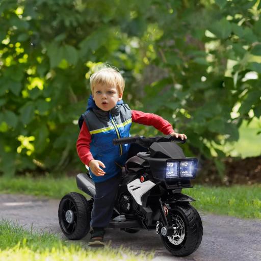 Moto Eléctrica Infantil con Luces Bocina Música Neumáticos Anchos Moto para Niños con Velocidad 3 km/h Negro
