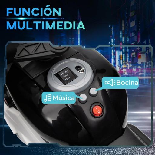 Moto Eléctrica Infantil con Luces Bocina Música Neumáticos Anchos Moto para Niños con Velocidad 3 km/h Negro [5]