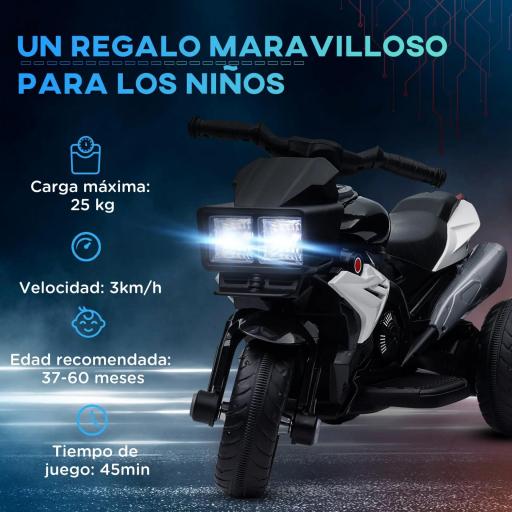 Moto Eléctrica Infantil con Luces Bocina Música Neumáticos Anchos Moto para Niños con Velocidad 3 km/h Negro [1]