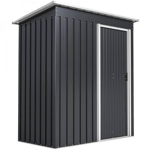 Cobertizo de Jardín Exterior 1,16 m² 163x89x182 cm Caseta Metálica con Puerta Corredera y Techo Inclinado Negro [8]