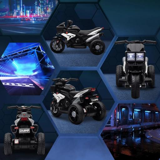 Moto Eléctrica Infantil con Luces Bocina Música Neumáticos Anchos Moto para Niños con Velocidad 3 km/h Negro [4]