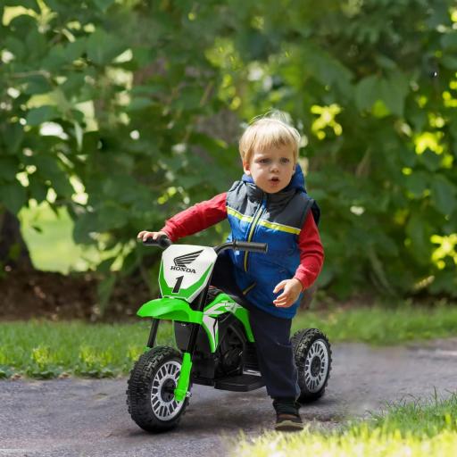 Moto Eléctrica Infantil con Licencia Honda CRF450RL con Velocidad 3 km/h Bocina Sonido de Arranque 71x40,5x43,5 cm Verde