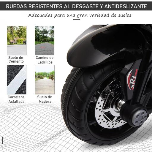 Moto Eléctrica Infantil con 3 Ruedas Trimoto para Niños de +3 Años con Batería 6V Recargable Funciones de Música Bocina Faros 86x42x52 cm Negro y Blanco [8]