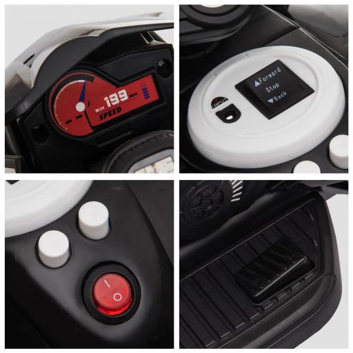 Moto Eléctrica Infantil con 3 Ruedas Trimoto para Niños de +3 Años con Batería 6V Recargable Funciones de Música Bocina Faros 86x42x52 cm Negro y Blanco [6]